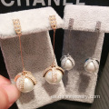 Pendiente de plata 925 diamantes y pendientes de perlas largo diseño